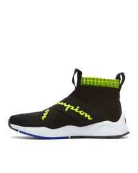 Champion Reverse Weave Black And Yellow Rally Crossover High Top Sneakers