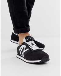 Armani Exchange Large Logo Suede Mix Trainers In Black