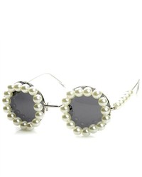 ZeroUV Pearl Decorated Small Metal Frame Round Sunglasses