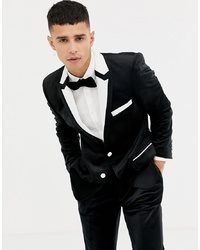 ASOS DESIGN Skinny Tuxedo Suit Jacket In Black With White Tipping