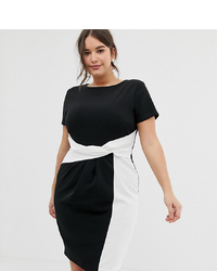 Paper Dolls Plus Bodycon Midi Dress In Colour Block With Twisted Waist Detail In Mono