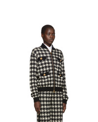 Gucci Black And Off White Short Houndstooth Bomber