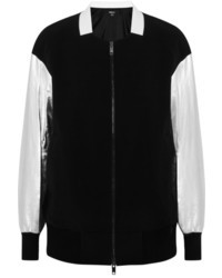DKNY Metallic Leather Sleeved Stretch Twill Bomber Jacket