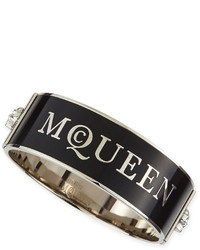 Alexander McQueen Medium 3d Enamel Logo Skull Cuff Blackwhitesilvertone