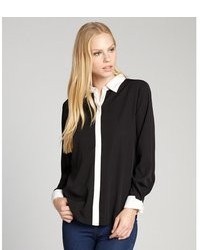 RD Style Black And White Contrast Trim Button Front Blouse