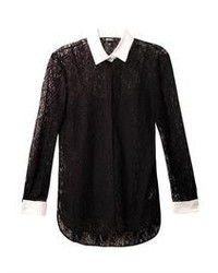 DKNY Contrast Collar And Cuff Lace Blouse