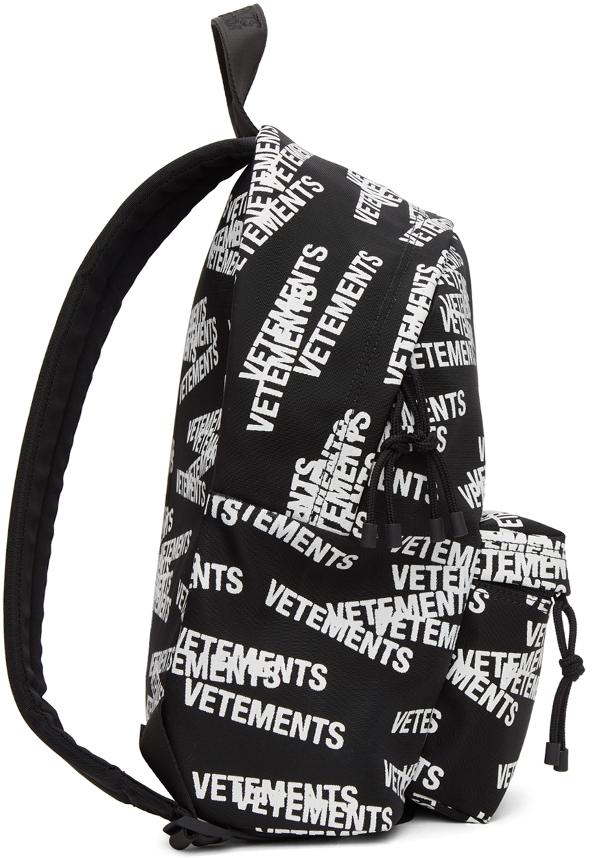 Vetements Black White Logo Stamp Backpack, $1,690 | SSENSE | Lookastic