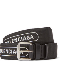 Balenciaga 3cm Black Logo Print Canvas And Leather Belt
