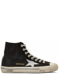 Golden Goose Black And Silver Scotch Tape V Star High Top Sneakers
