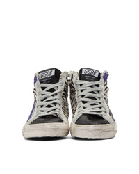 Golden Goose Black And White Zebra Purple Slide Sneakers