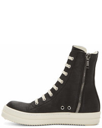 Rick Owens Drkshdw Black And Off White Canvas Vegan High Top Sneakers