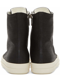 Rick Owens Drkshdw Black And Off White Canvas Vegan High Top Sneakers