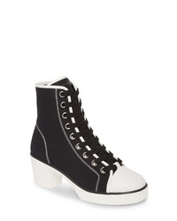 Black and White Canvas Lace-up Ankle Boots