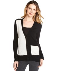 Society by Top Secret Society Black And Off White Wool Cashmere Blend Montreal Cardigan