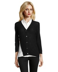 Magaschoni Black Sea Cashmere Knit Asymetrically Color Blocked Cardigan