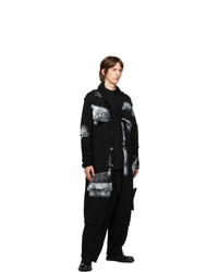 Yohji Yamamoto Black Wool Painted Long Cardigan