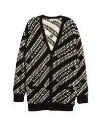 Givenchy Intarsia Logo Chain Link Wool Blend Cardigan