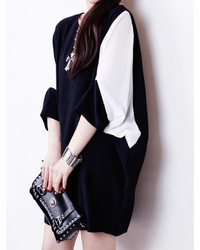 Choies Black Batwing Sleeve And Oversize Dress With Contrast White Panel