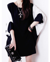 Choies Black Batwing Sleeve And Oversize Dress With Contrast White Panel