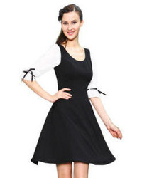 Ever Pretty Ever Pretty Bowtie 34 Sleeve Scoop Neckline Black And White Casual Dress 03827
