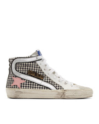 Black and White Check Canvas High Top Sneakers