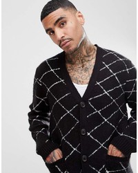 Asos Knitted Cardigan With Monochrome Diamond Check