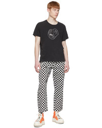 R13 Black White Slouch Checker Trousers