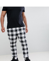 ASOS DESIGN Plus Tapered Trousers In Monochrome Flannel Check