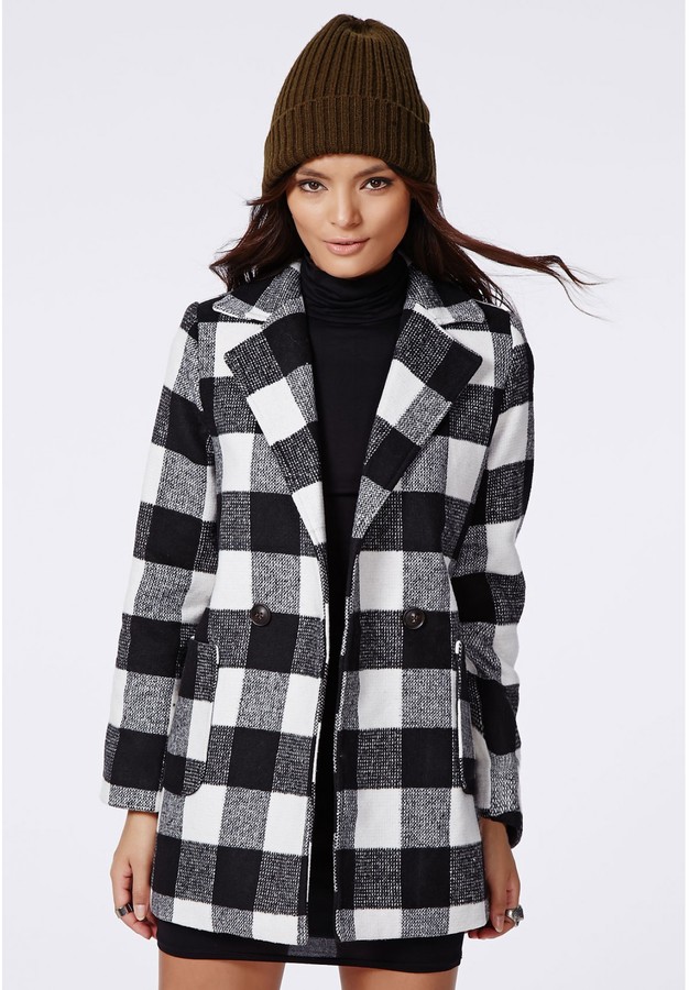 Missguided Lily Lumberjack Coat Black Check, $100 | Missguided | Lookastic