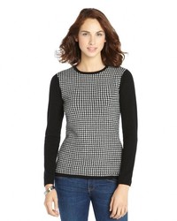 Hayden Black And White Houndstooth Intarsia Cashmere Sweater
