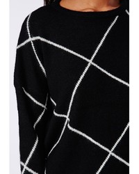 Missguided Grid Check Knitted Sweater Black