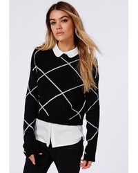 Missguided Grid Cropped Knitted Sweater Black