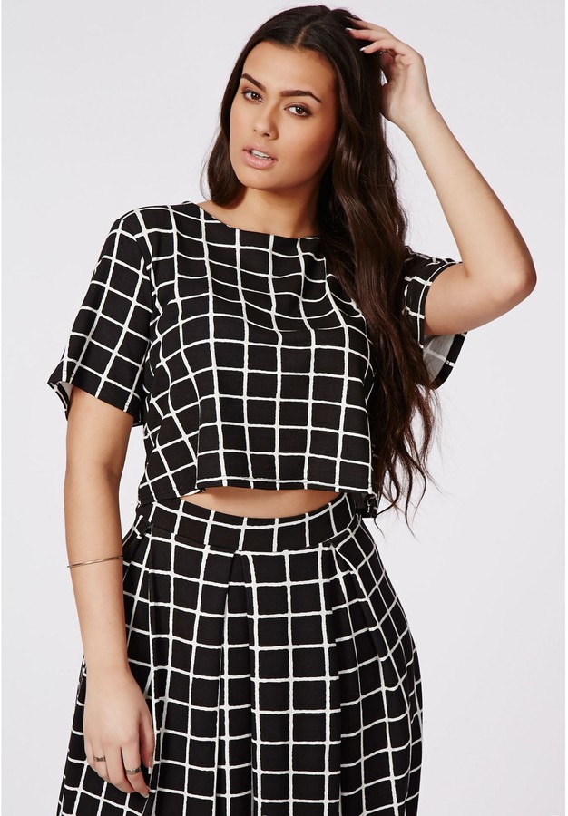 Missguided Plus Size Grid Print Crop Top, $24 | Missguided | Lookastic