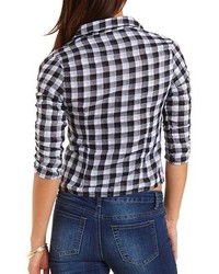 Charlotte Russe Ruched Sleeve Button Up Plaid Top