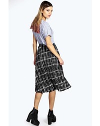 Boohoo Emmie Sketchy Grid A Line Box Pleat Midi Skirt