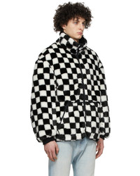 R13 Black White Checker Faux Fur Jacket