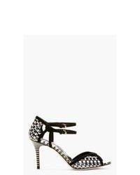 Black and White Check Heeled Sandals