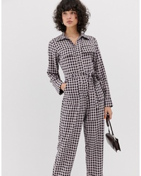 LOST INK Boiler Suit With Waist In Check Multi