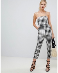 ASOS DESIGN Denim Jumpsuit With Strappy Back In Gingham
