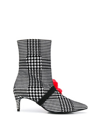 Black and White Check Leather Ankle Boots