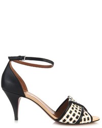 Black and White Check Leather Heeled Sandals