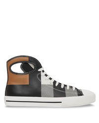 Black and White Check Leather High Top Sneakers