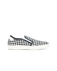 Black and White Check Leather Slip-on Sneakers