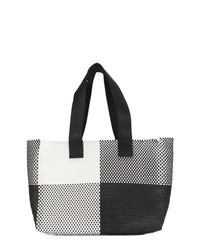 Black and White Check Leather Tote Bag