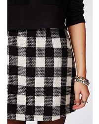 Missguided Ellie Wool Check A Line Skirt Monochrome