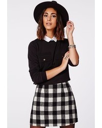 Missguided Ellie Wool Check A Line Skirt Monochrome