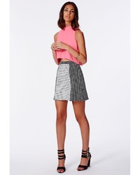 Missguided Magnolia Check Contrast Panel A Line Skirt Black