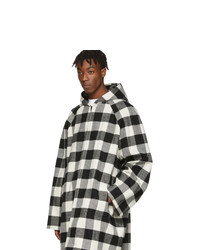 Balenciaga Black And White Flannel Hooded Coat