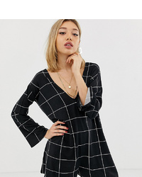 Asos Petite Asos Design Petite Swing Playsuit With Fluted Sleeve In Check