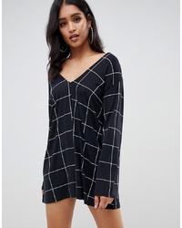 ASOS DESIGN Swing Playsuit With Fluted Sleeve In Check
